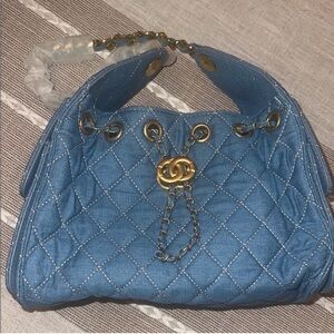 Elegant Blue Quilted Shoulder Bag